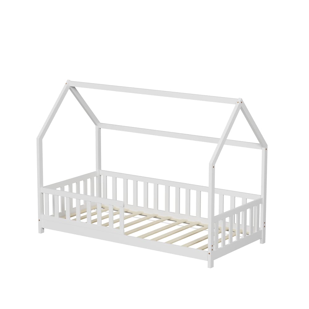 MINEA - Lit cabane avec barrière Blanc   (matelas non inclus) 90x190 cm