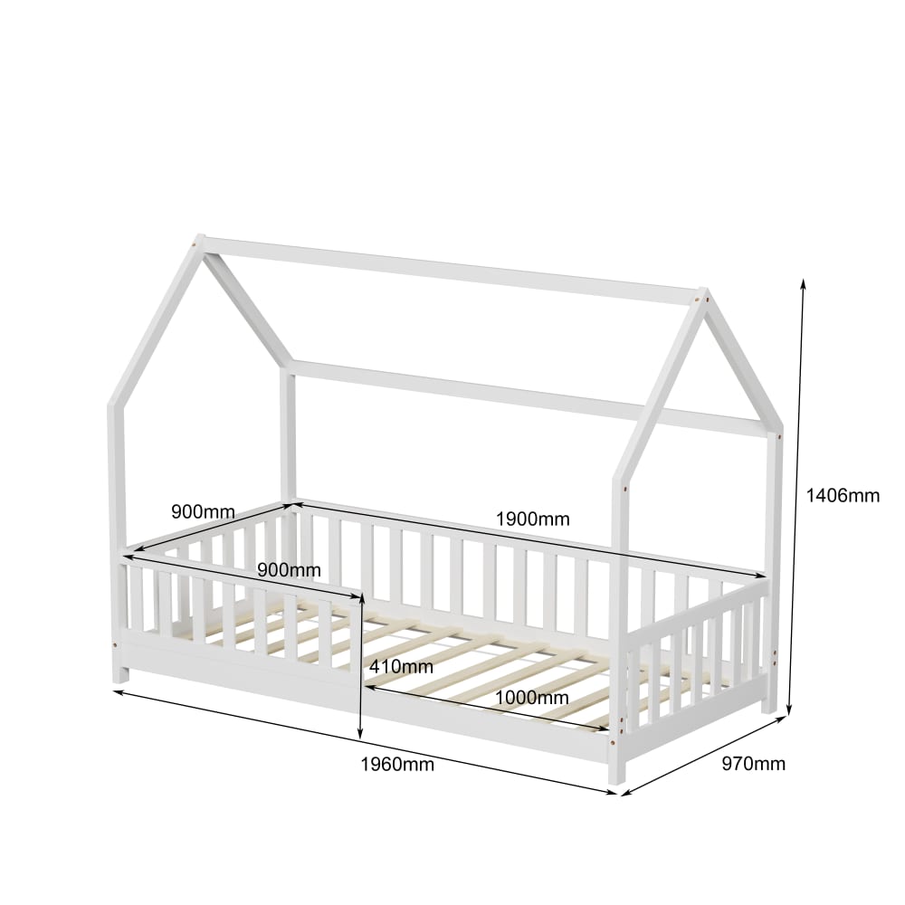 Lit cabane avec barrière Blanc   (matelas non inclus) 90x190 cm (MINEA) - Image 1