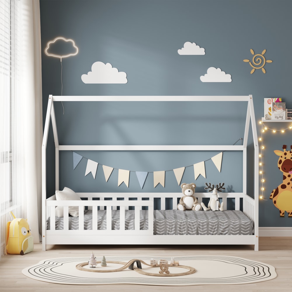 Lit cabane avec barrière Blanc   (matelas non inclus) 90x190 cm (MINEA) - Image 2