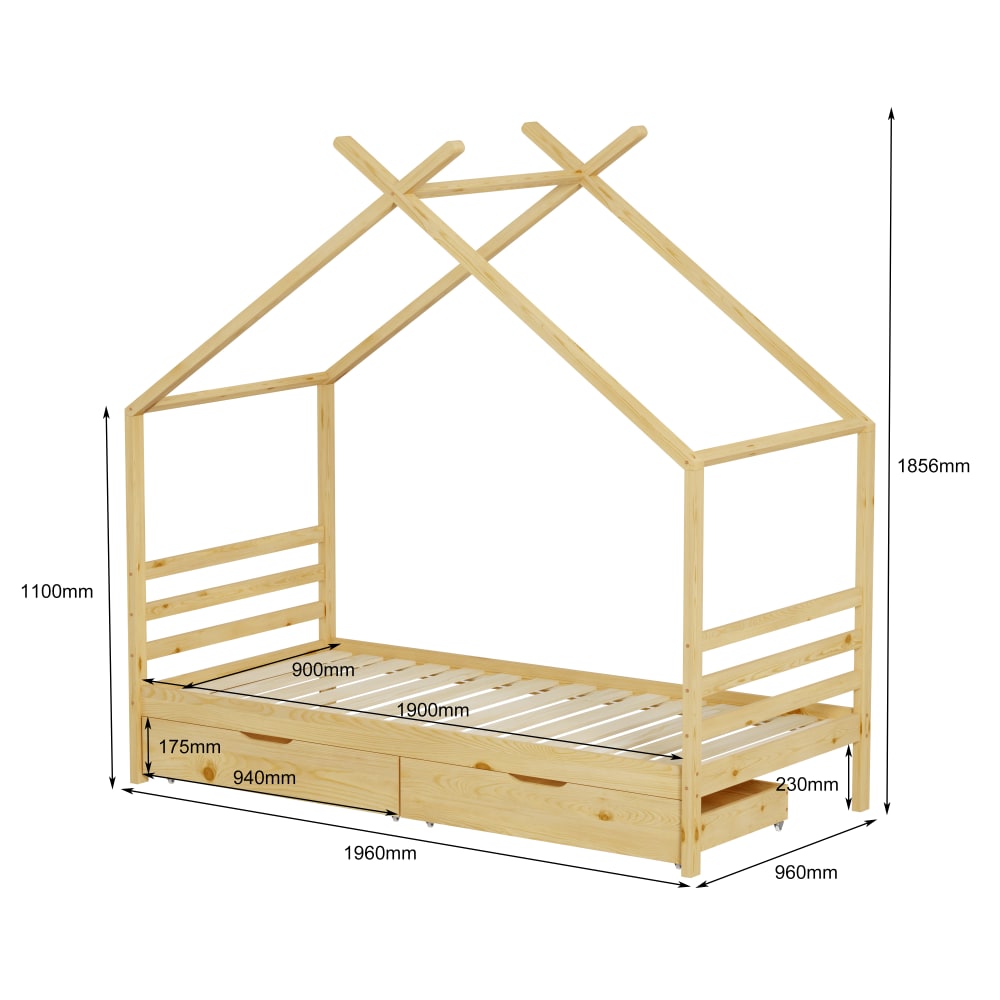 Lit cabane avec tiroir Bois   (matelas non inclus) 90x190 cm (MINEA) - Image 2