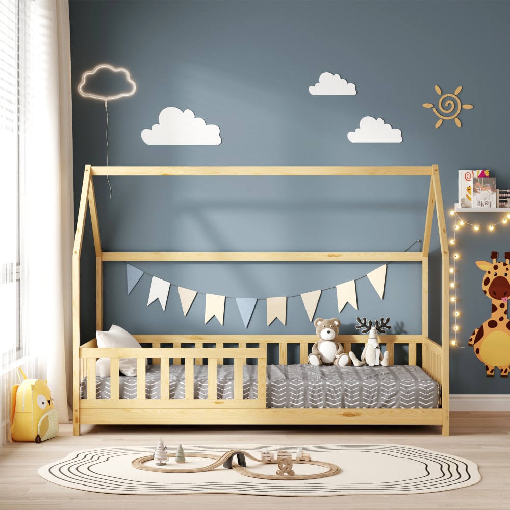 Lit cabane avec barrière Bois   (matelas non inclus) 90x190 cm (MINEA) - Image 2