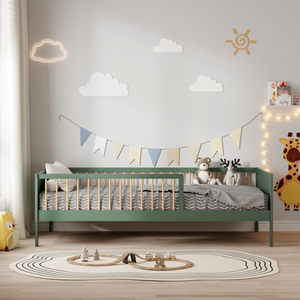 Lit avec barrière Vert   (matelas non inclus) 90x190 cm (MINEA) - Image 2