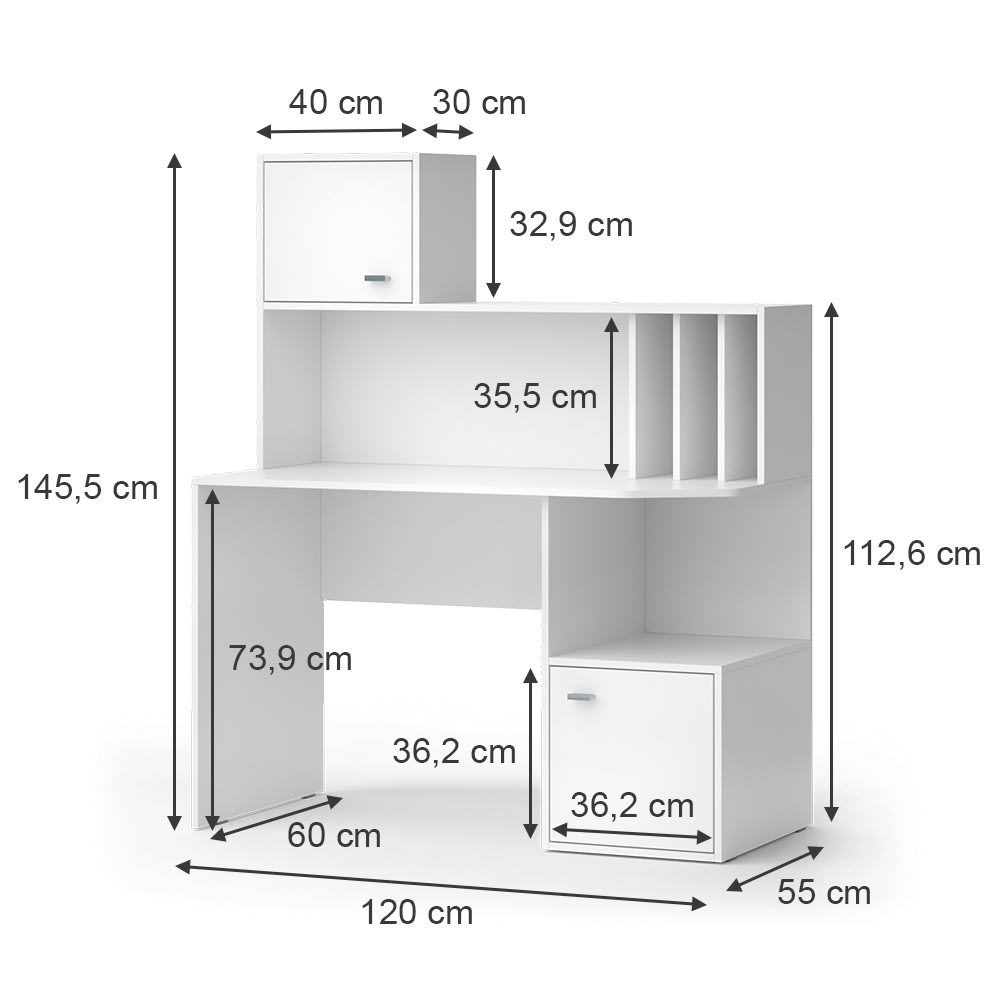 Schreibtisch mit 2 Türen, Weiß 115 x 76.4cm - Maisons Du Monde
