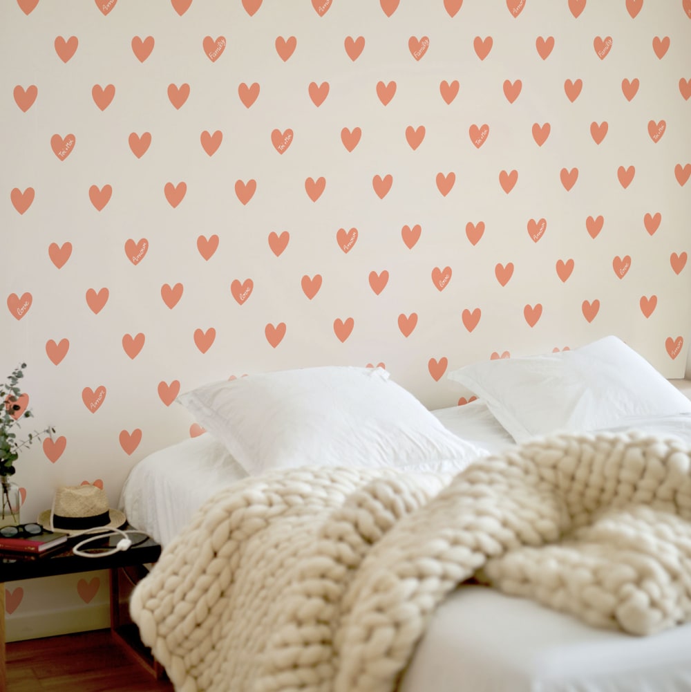 Papier peint enfant amour coeur, orange 300 x 250cm - Maisons du Monde