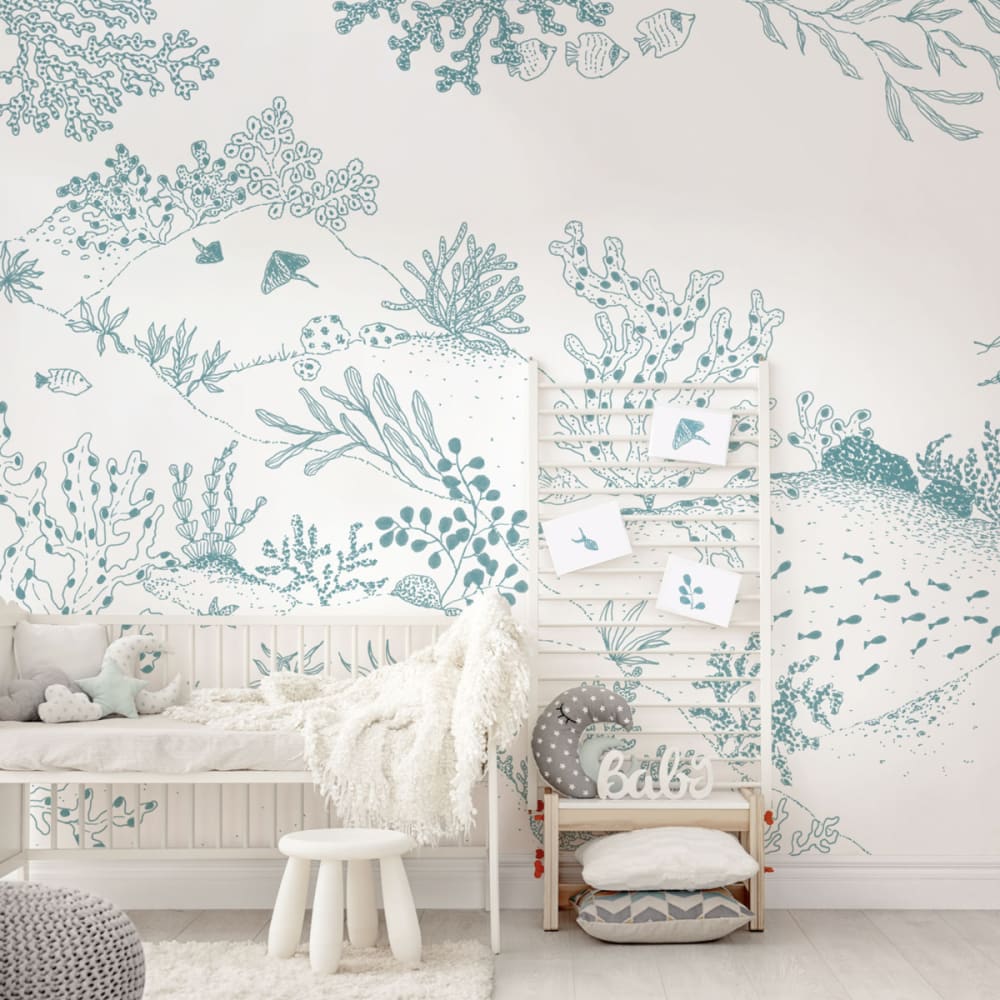 Papier peint panoramique enfant jardin sous-marin vert 150x250cm-made