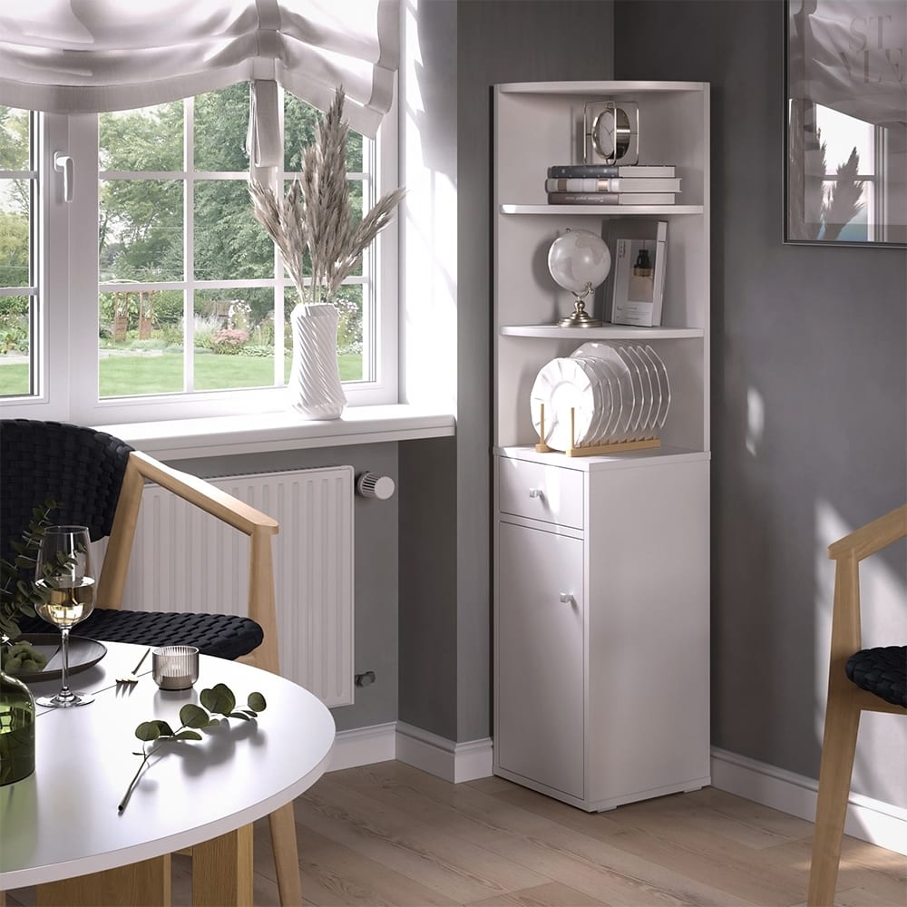 Étagère dangle avec porte et tiroir, Blanc 30 x 135.5cm