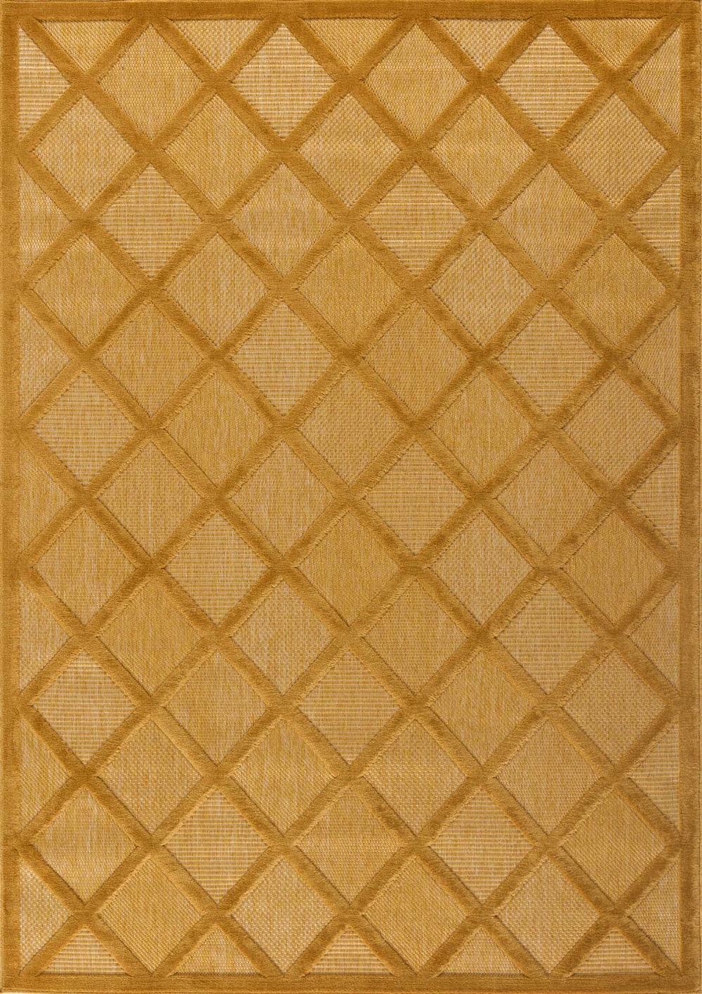 Tapis jaune intérieur et extérieur motif quadrillage 80x150 cm
