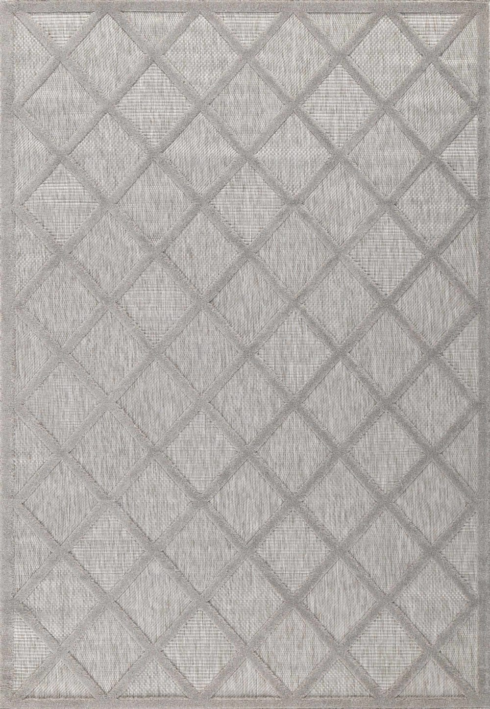 Tapis gris intérieur et extérieur motif quadrillage 200x290 cm