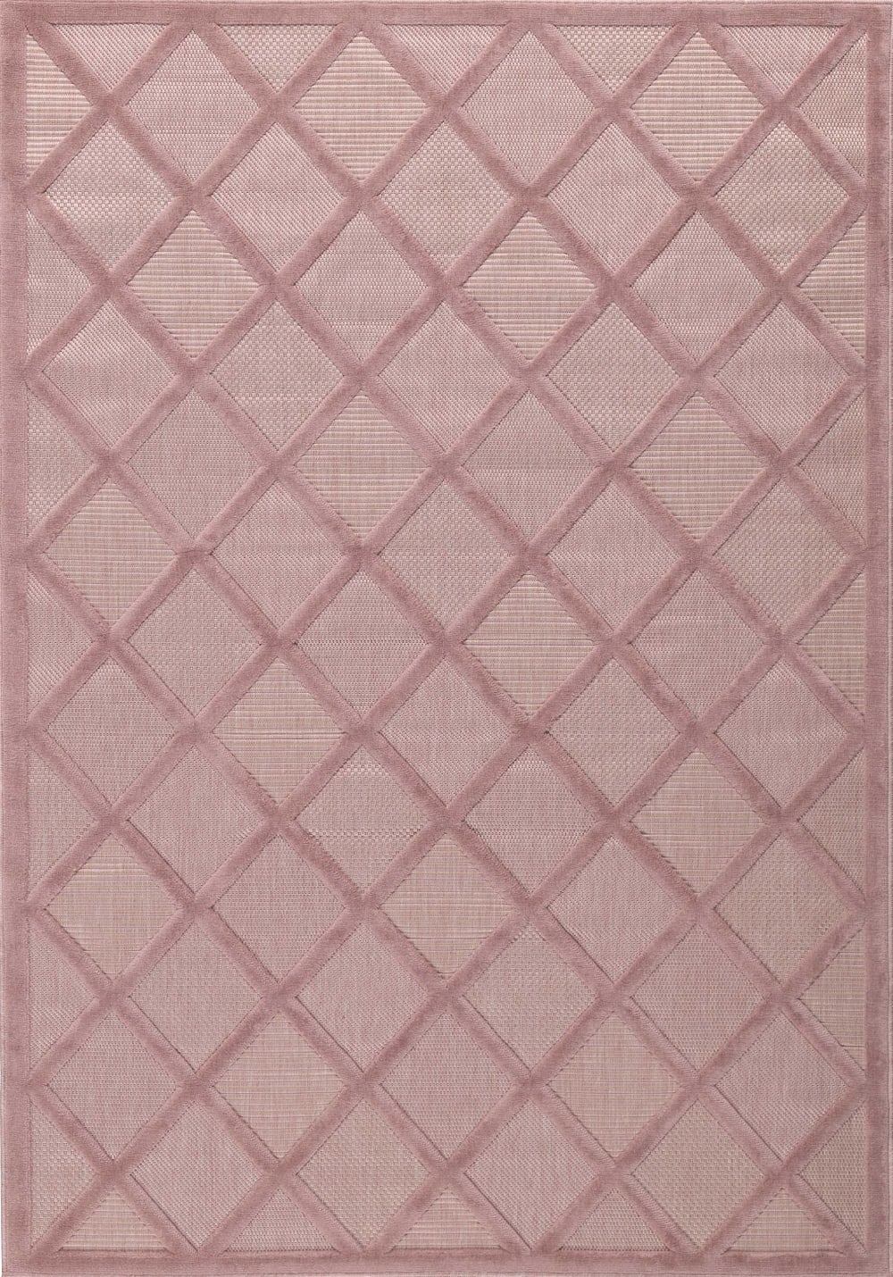 Tapis rose intérieur et extérieur motif quadrillage 80x150 cm