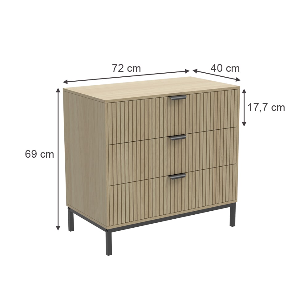 Kommode mit 3 Schubladen Eiche 72x69cm - Maisons Du Monde