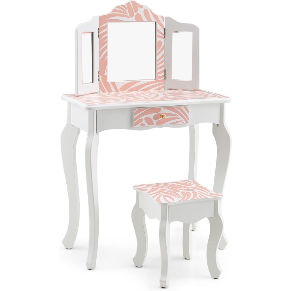 Ensemble de coiffeuse et tabouret pour enfants avec miroir rabattable