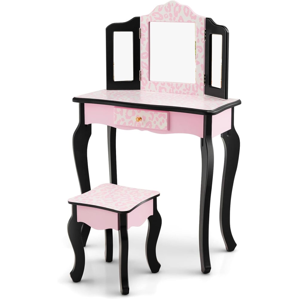 Ensemble de coiffeuse et tabouret 2 en 1 enfants miroir rabattable