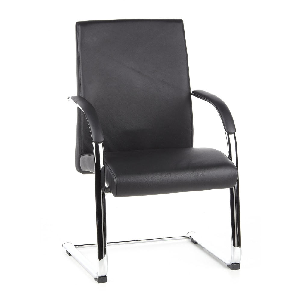 hjh OFFICE Freischwinger aus Leder, Schwarz Schwarz Leder