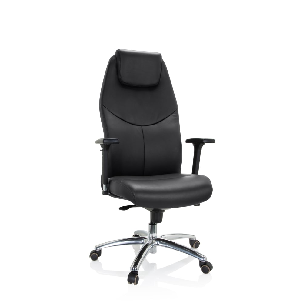 hjh OFFICE Profi Chefsessel aus Leder, Schwarz Schwarz Leder
