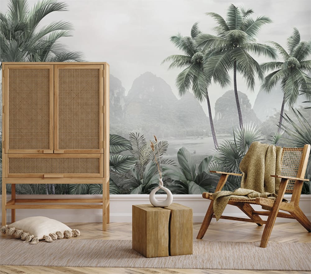 Papier peint panoramique tropical vert – h300 x l450 cm (9 lés)