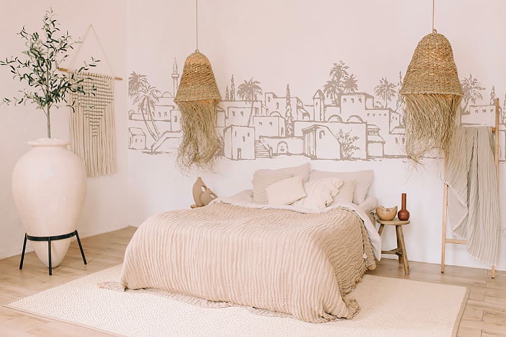 Papier peint panoramique oriental beige – h300 x l600 cm (12 lés)