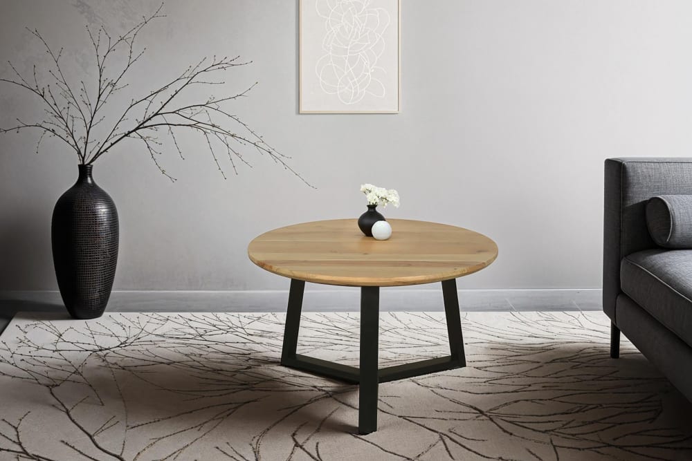 Couchtisch, Massivholz Akazie, Gestell Metall, D 75x H 46 cm,