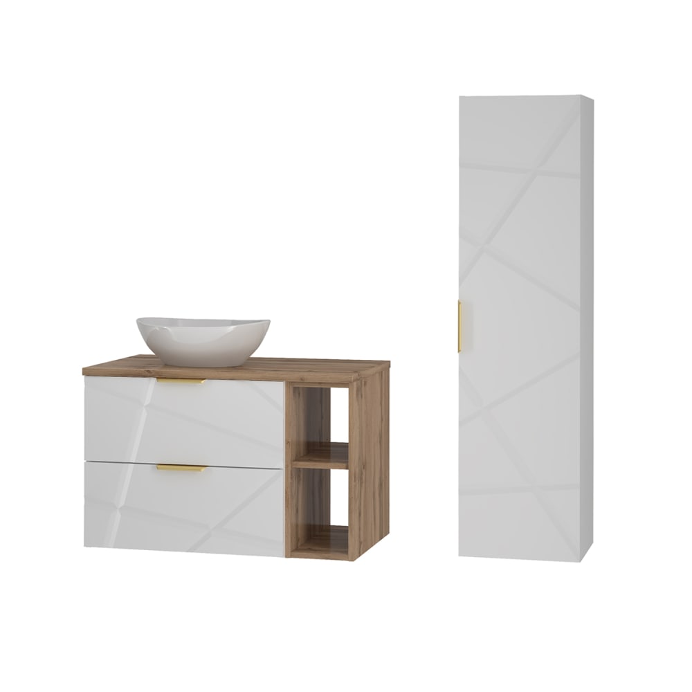 Ensemble meuble vasque colonne stratifiés blanc