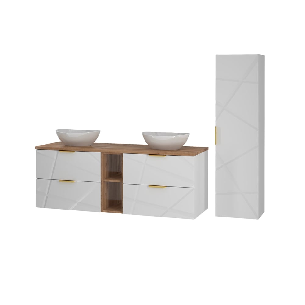 Ensemble meuble double vasque 140cm panneaux mélaminé et mdf blanc - Maisons du Monde