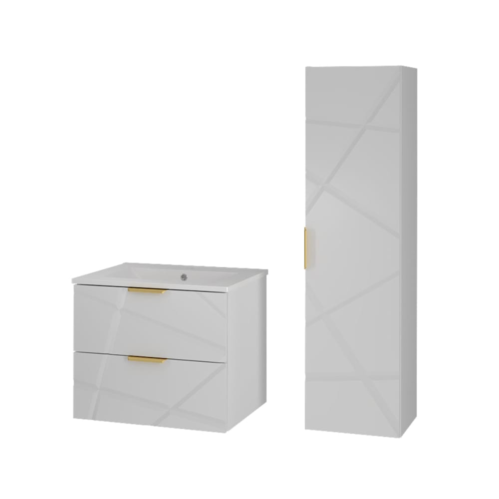Ensemble meuble simple vasque panneaux mélaminé et mdf blanc