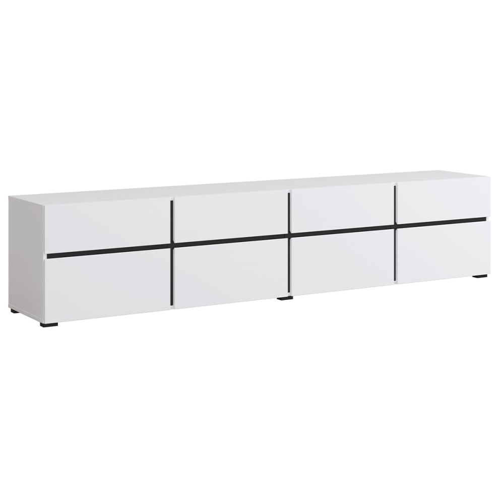 Meuble TV 4 portes 225 cm stratifiés blanc