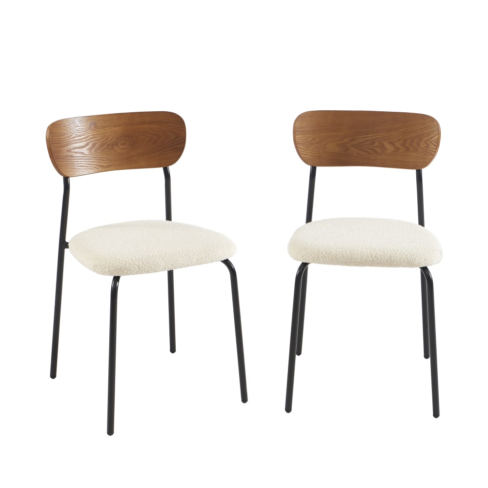 Lot de 2 chaises tissu bouclette écru pieds métal noir
