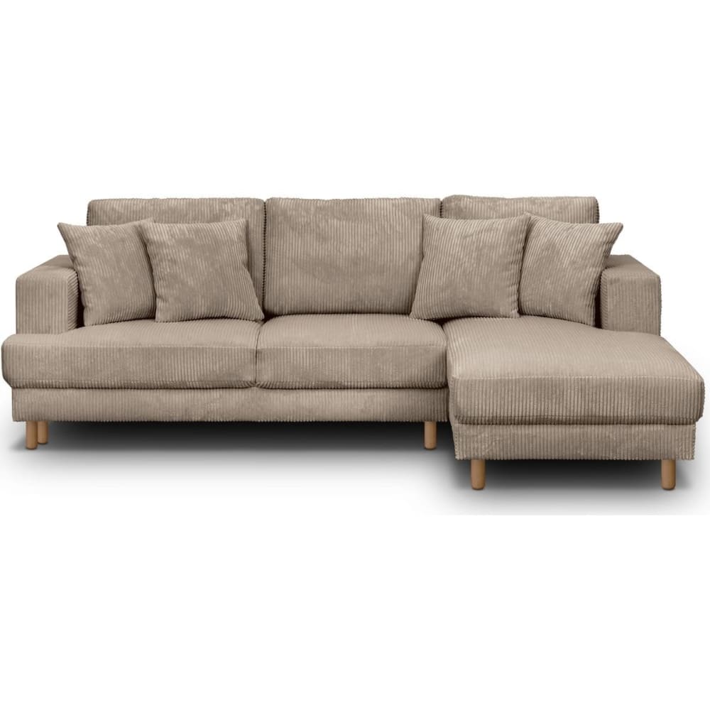 Canapé d'angle à droite convertible 4 places en velours côtelé taupe