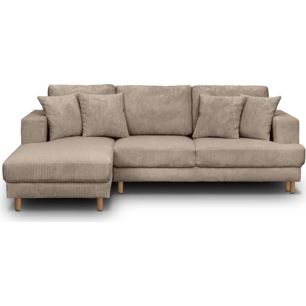 Canapé d'angle à gauche convertible 4 places en velours côtelé taupe