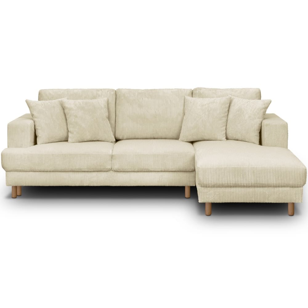 Canapé d'angle à droite convertible 4 places en velours côtelé beige