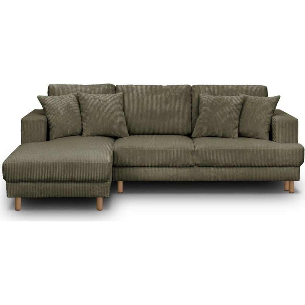 Canapé d'angle à gauche convertible 4 places en velours côtelé vert