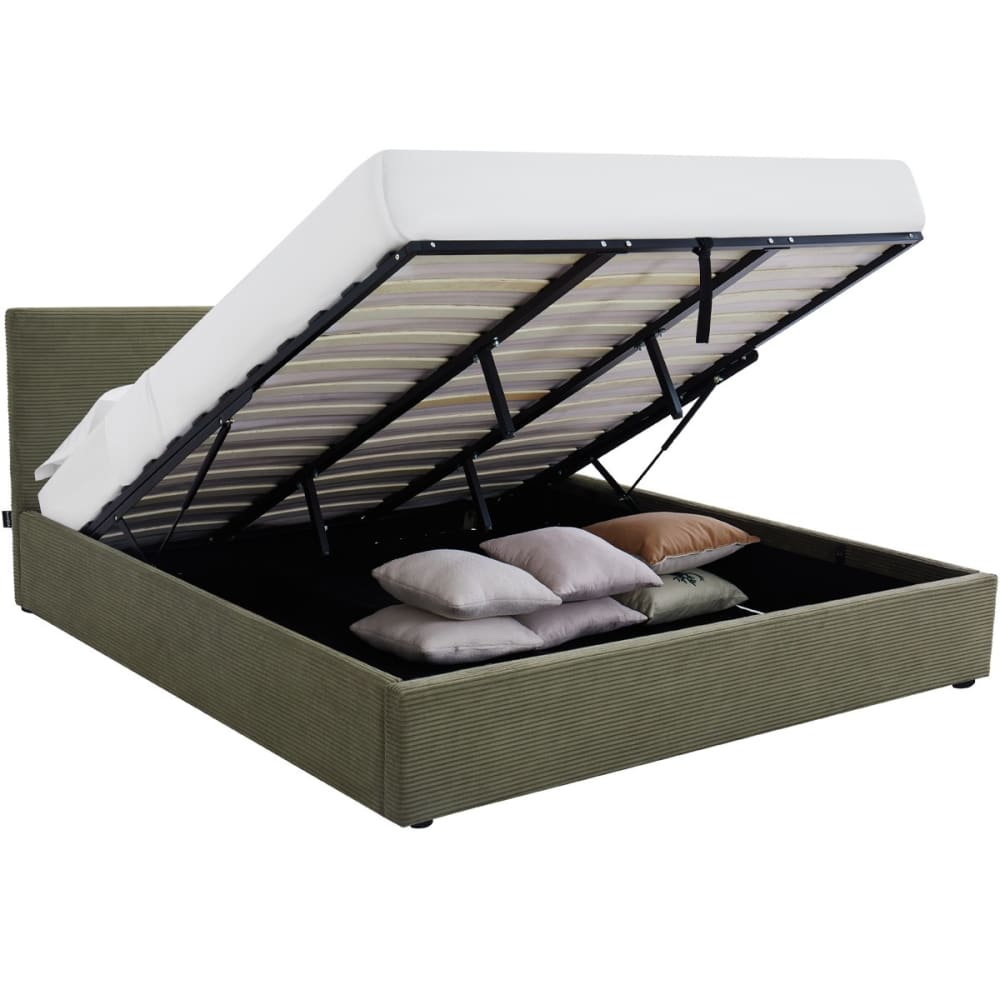 Lit coffre 180x200 cm avec tête de lit en velours côtelé vert