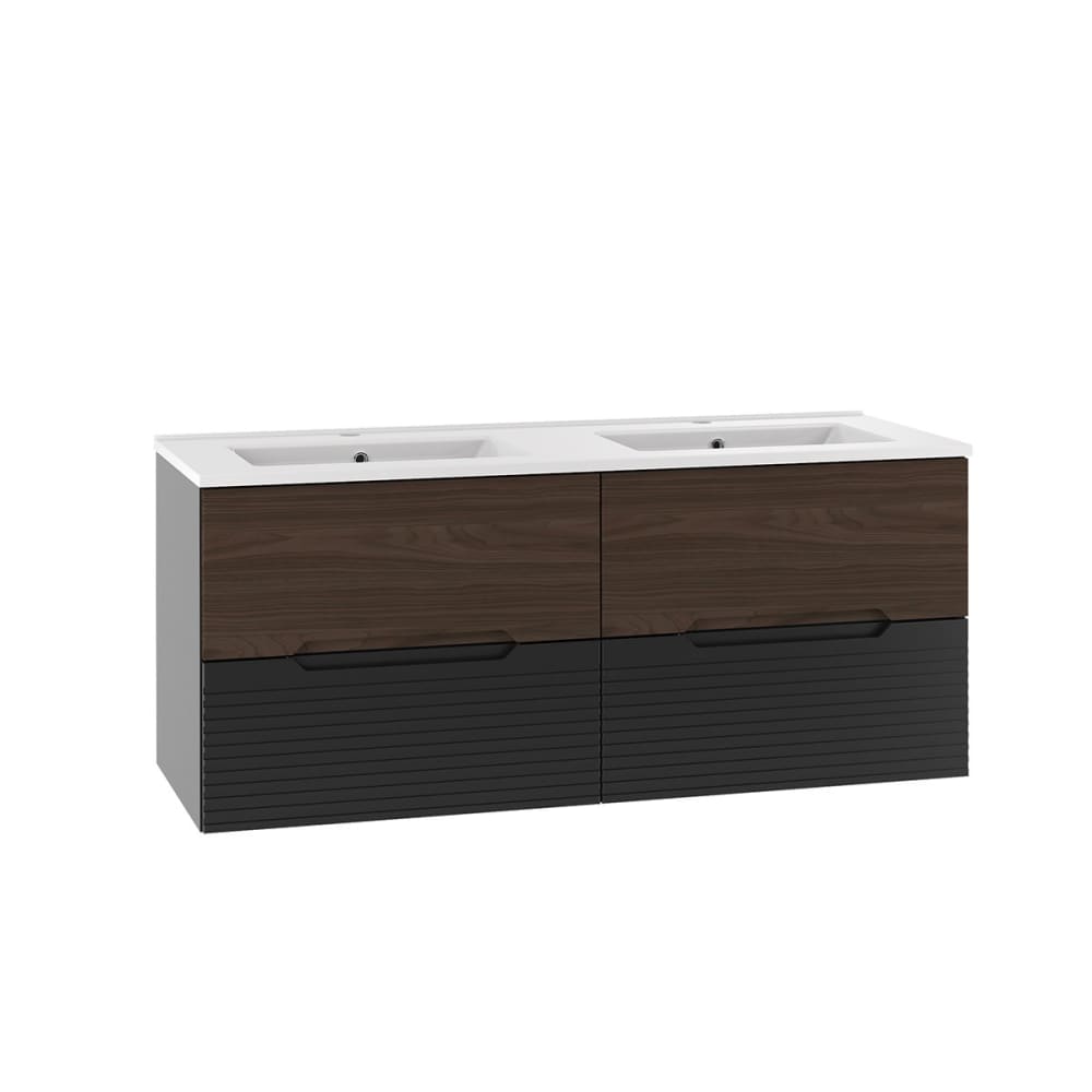 Meuble double vasque encastrée 120cm panneaux mélaminé et mdf noir - Maisons du Monde