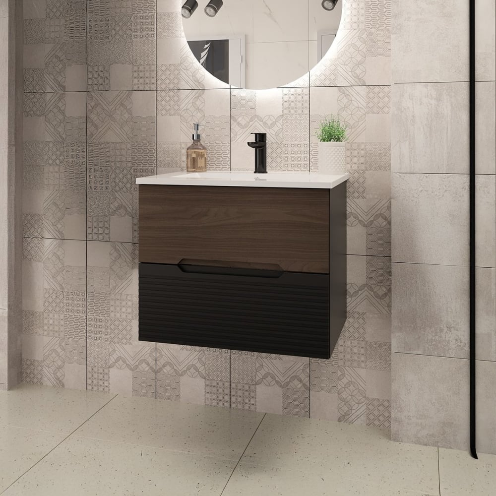 Petits meubles Meuble simple vasque encastrée 60cm panneaux mélaminé et mdf noir Noir Panneau De Particules - 60x50x46cm