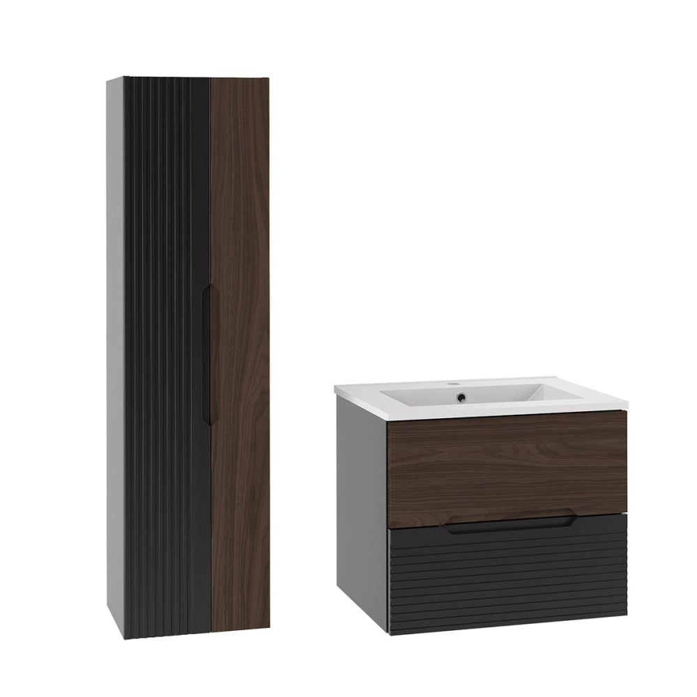 Ensemble meuble simple vasque panneaux mélaminé et mdf noir