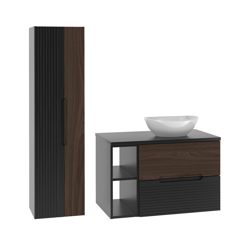 Ensemble meuble simple vasque 80cm panneaux mélaminé et mdf noir Ensemble meuble simple vasque 80cm panneaux mélaminé et mdf noir