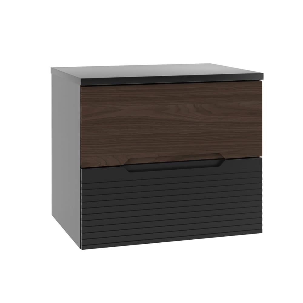 Petits meubles Waschtischunterschrank 60cm Waschtisch Melamin Schwarz und Holz Schwarz Spanplatte