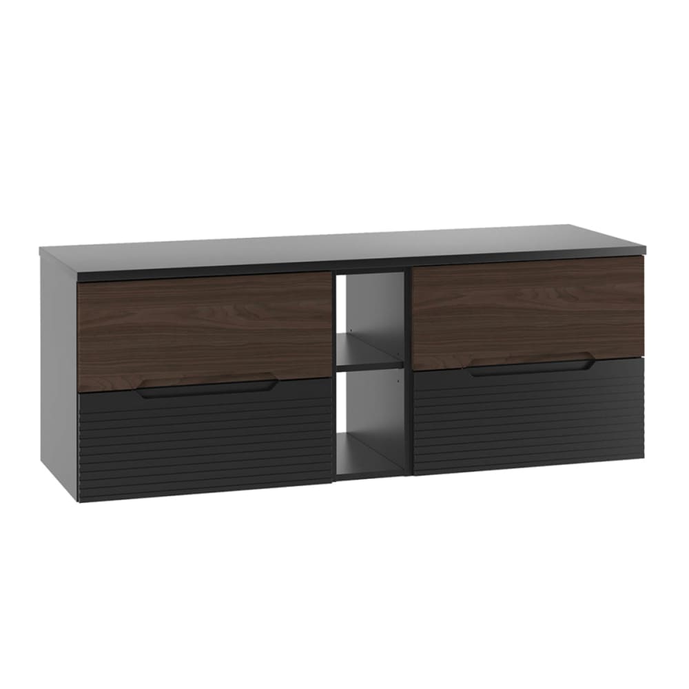 Petits meubles Waschbeckenunterschrank 140cm niche Melamin Schwarz und Holz Schwarz Spanplatte