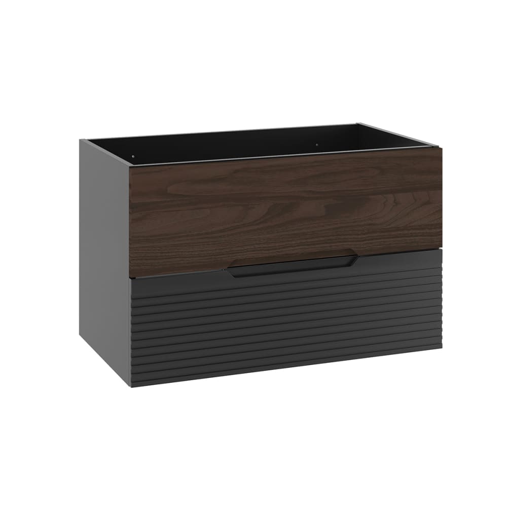 Petits meubles Waschtischunterschrank 80cm Melamin Schwarz und Holz Schwarz Spanplatte