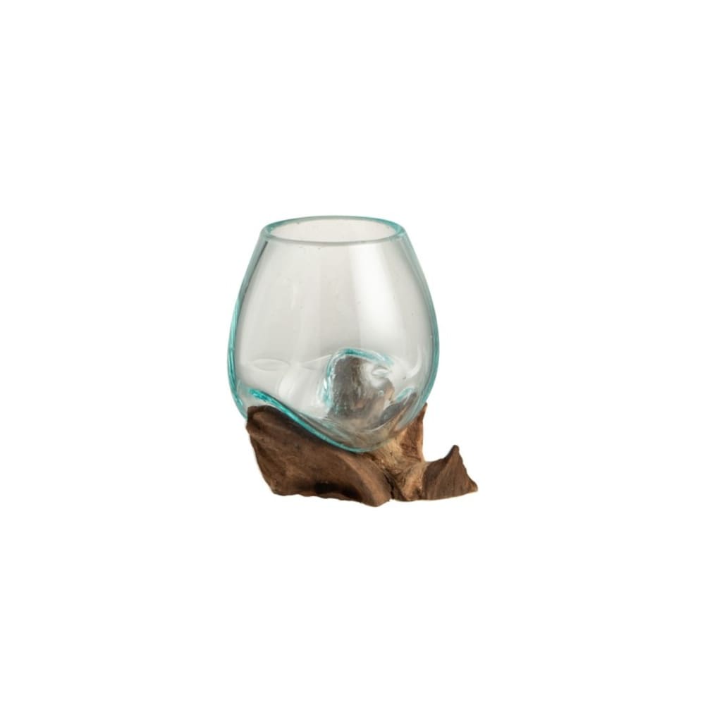 Vase en verre sur socle bois 13x10x11 cm - Maisons du Monde