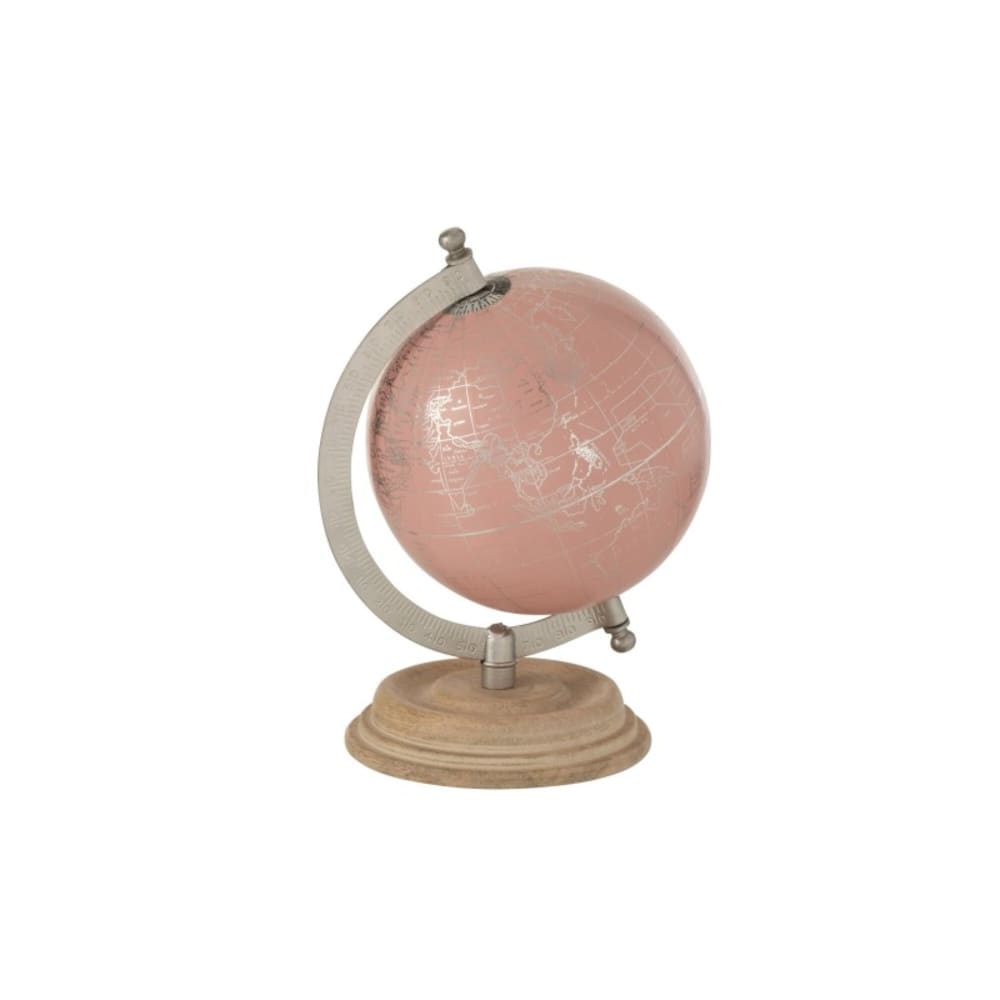 Mapamundi sobre base de madera rosa de 14x10x20 cm
