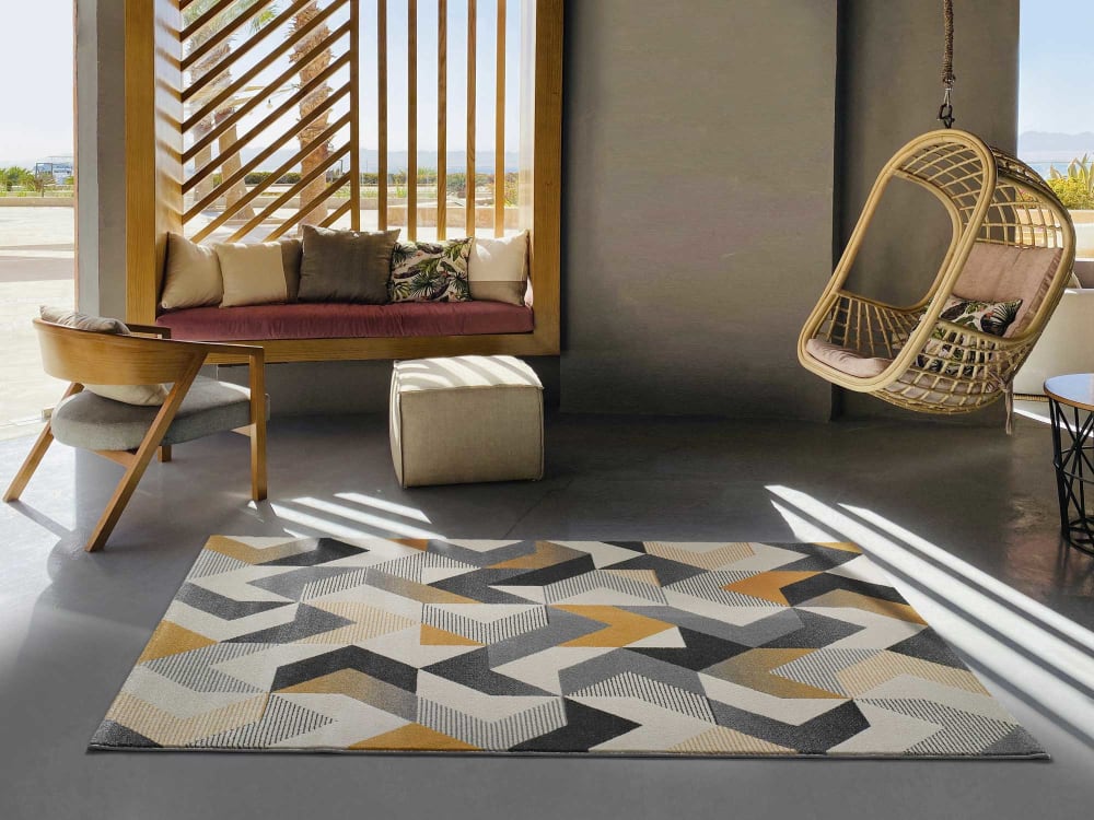 Tapis géométrique gris/moutarde/beige 160x230 cm — vue 3
