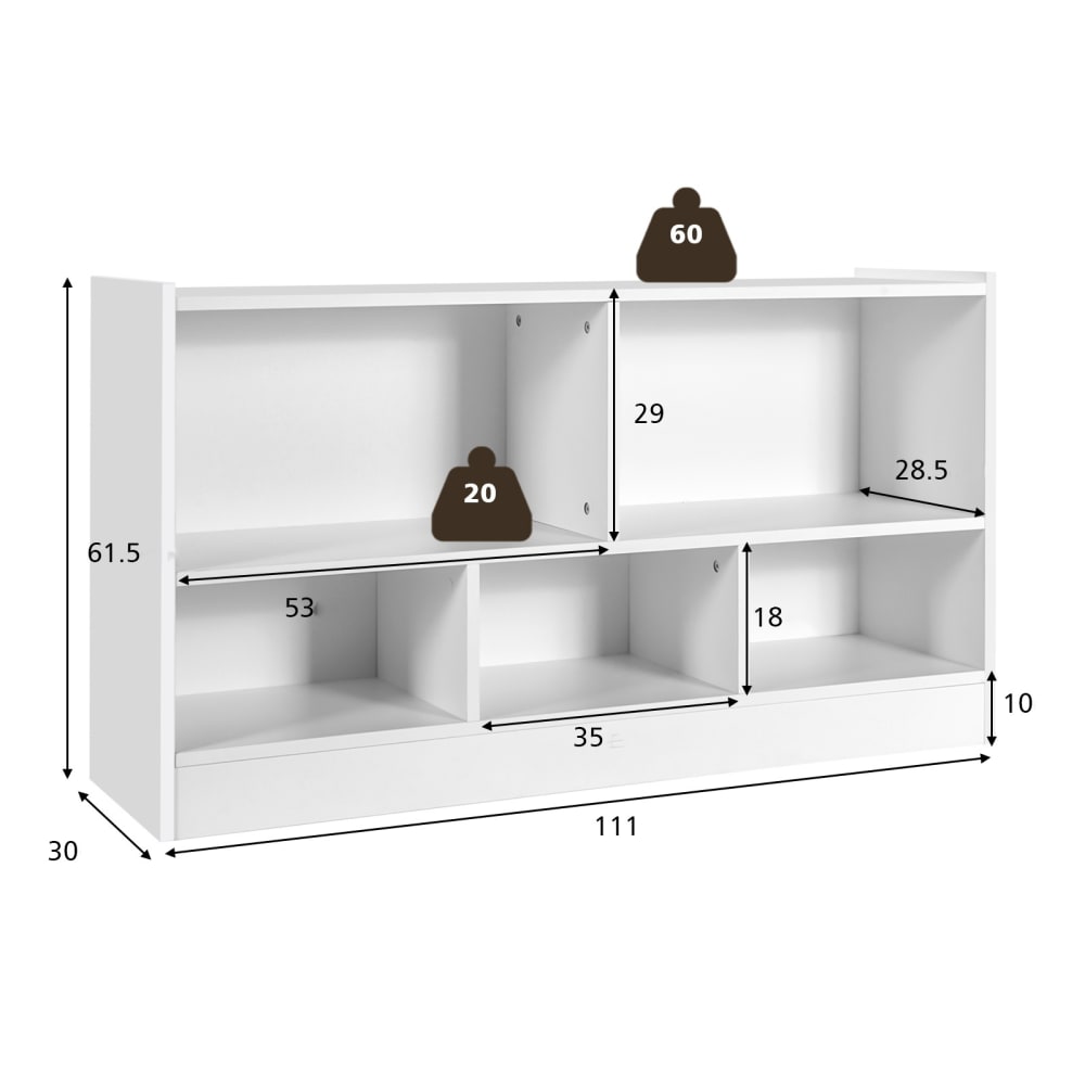 Bibliothèques enfant 5 compartiments blanc 111x30x61,5cm (Giantex) - Image 2