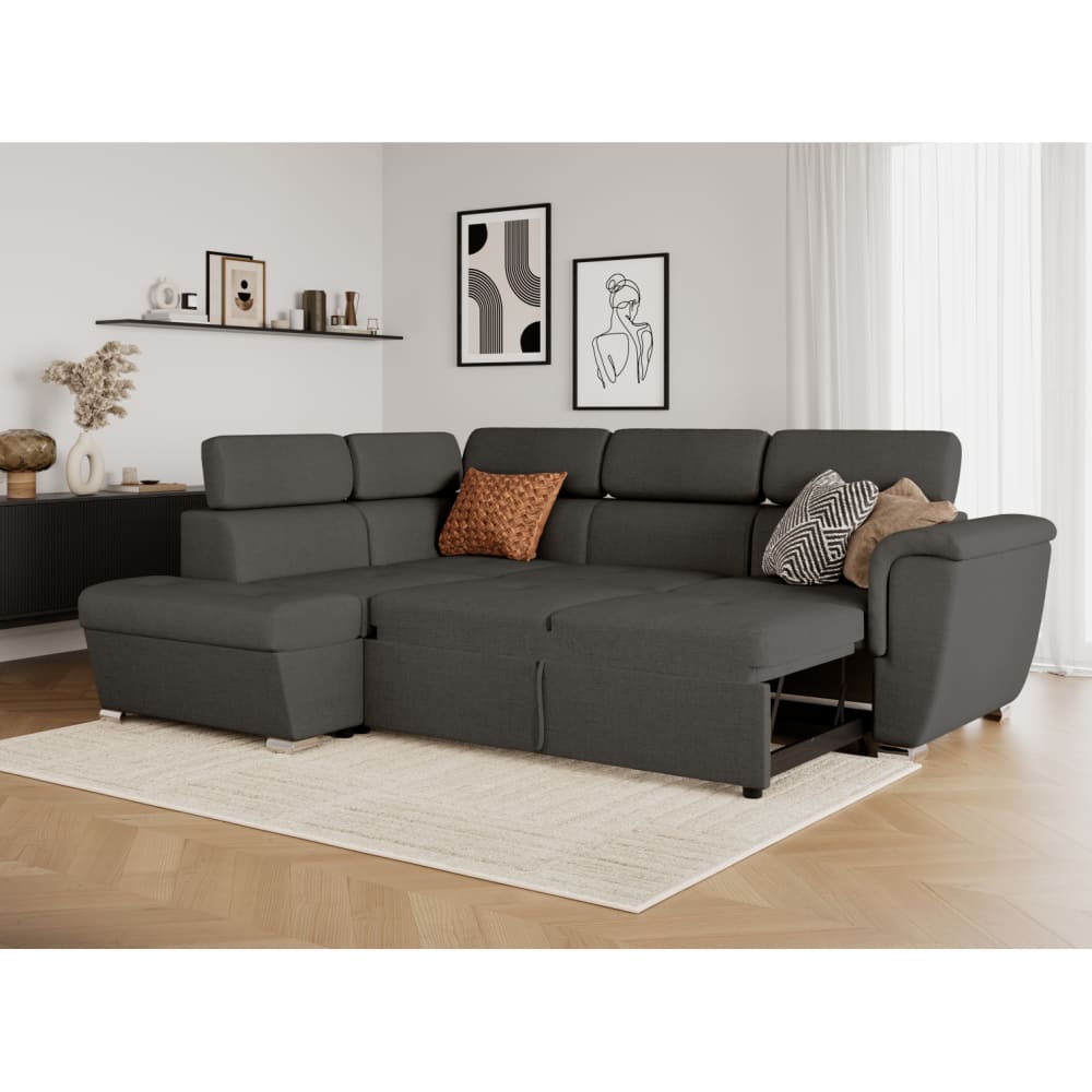 Canapé d'angle gauche convertible, tissu gris foncé - méridienne 188cm - Maisons du Monde