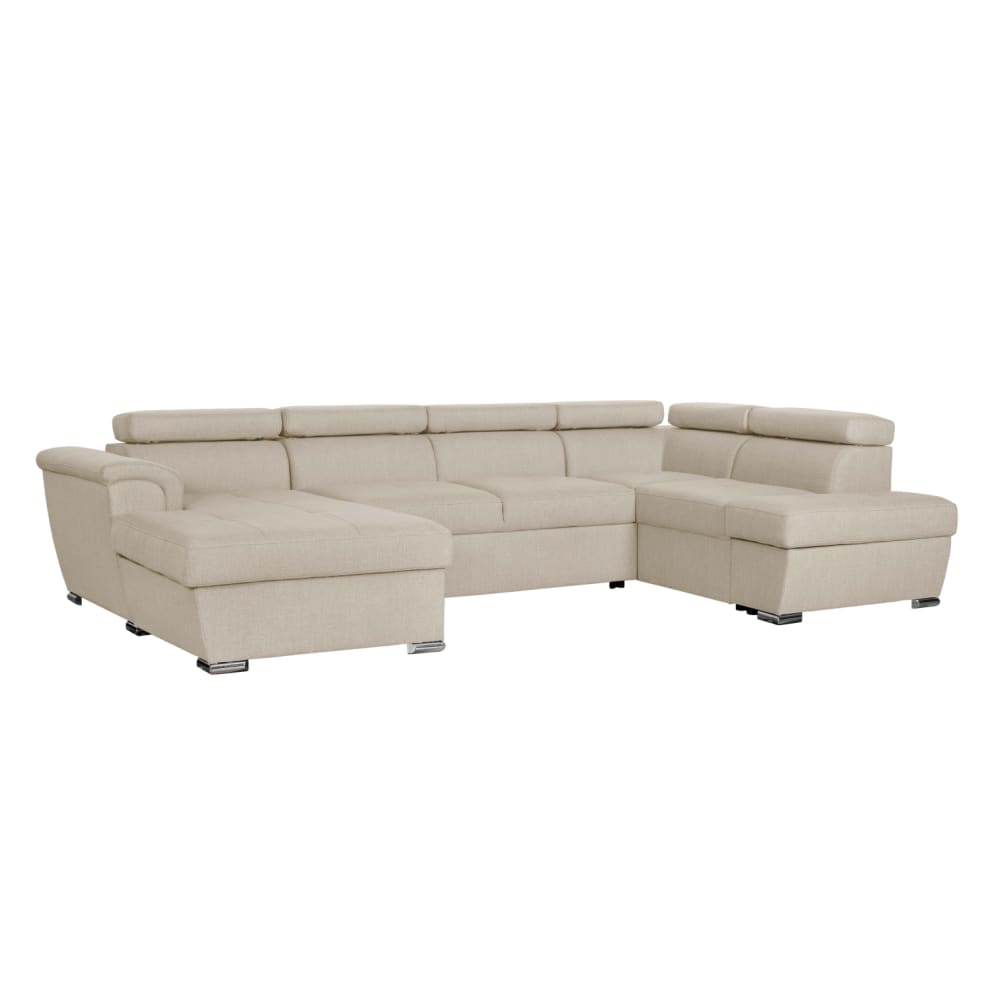 Canapé d'angle droit panoramique en tissu beige