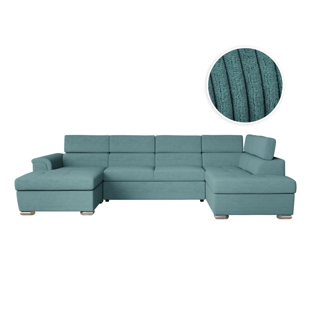 Canapé panoramique convertible - velours bleu clair