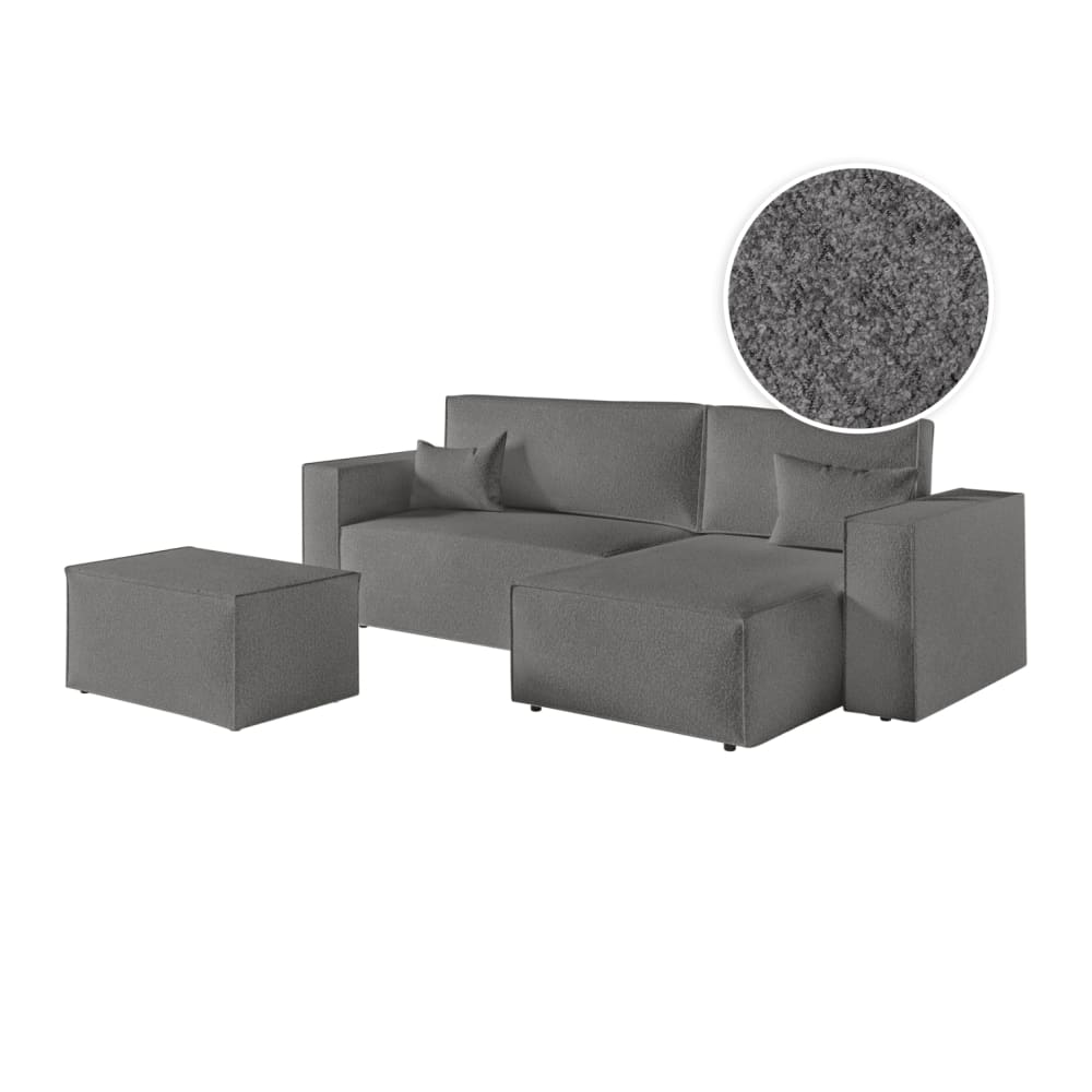 Canapé d'angle réversible avec pouf en tissu bouclette - Gris