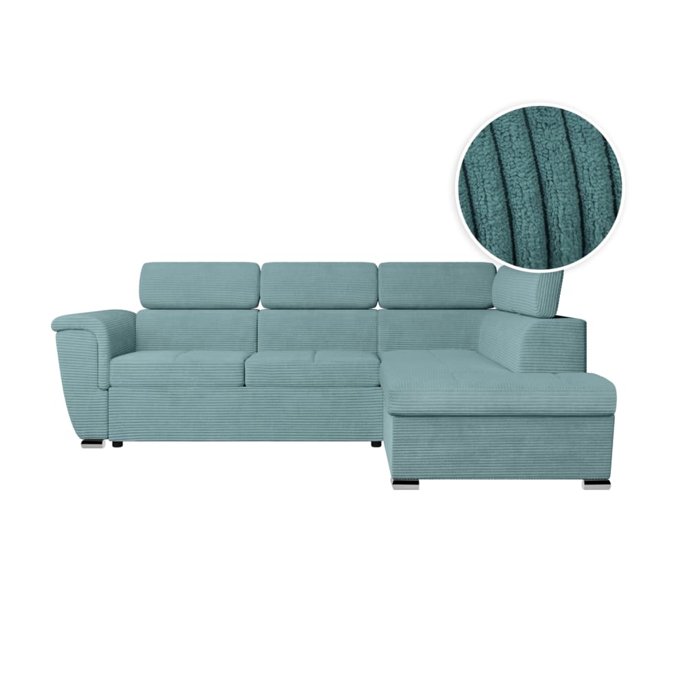Canapé d'angle droit convertible en velours côtelé bleu clair