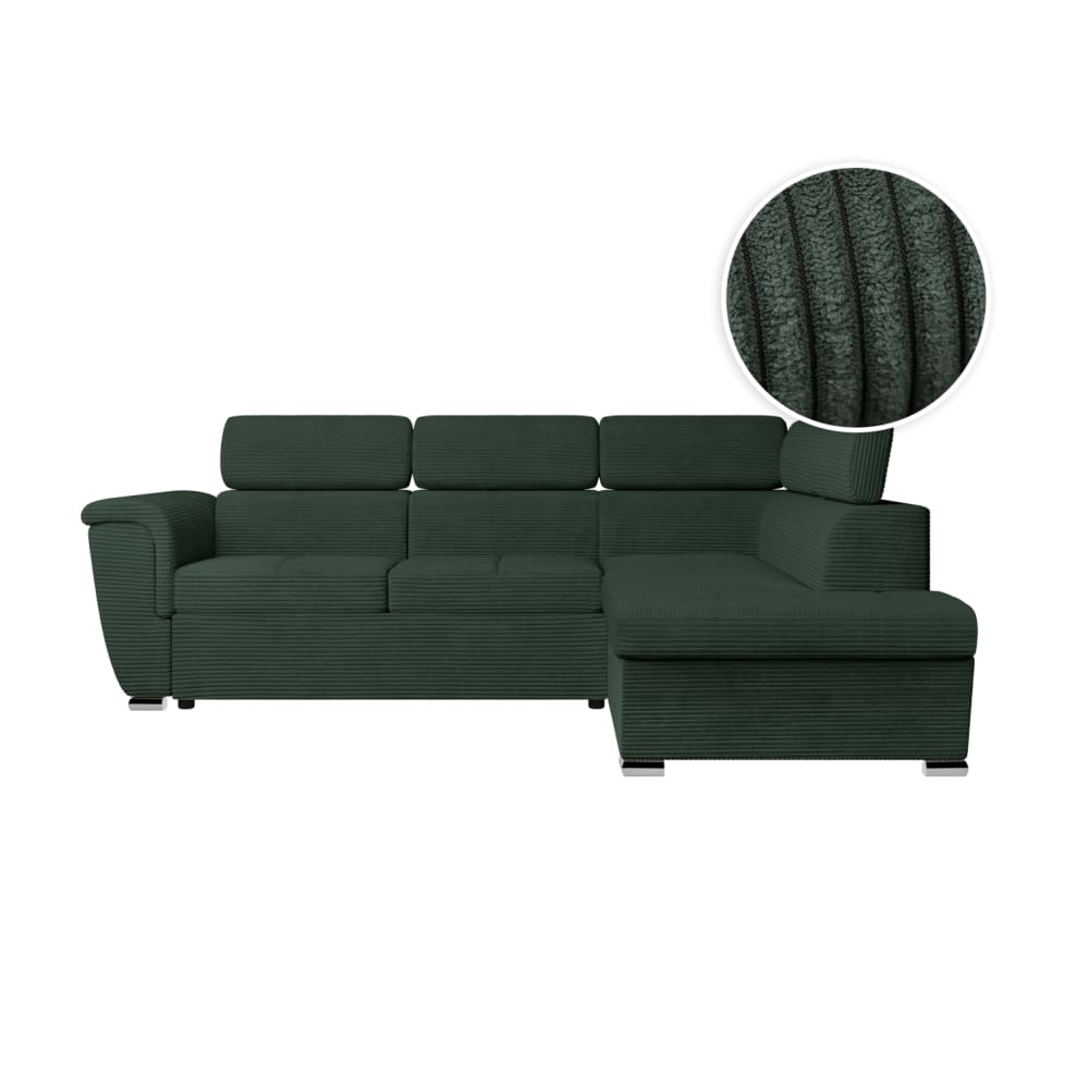Canapé d'angle droit convertible en velours côtelé vert foncé