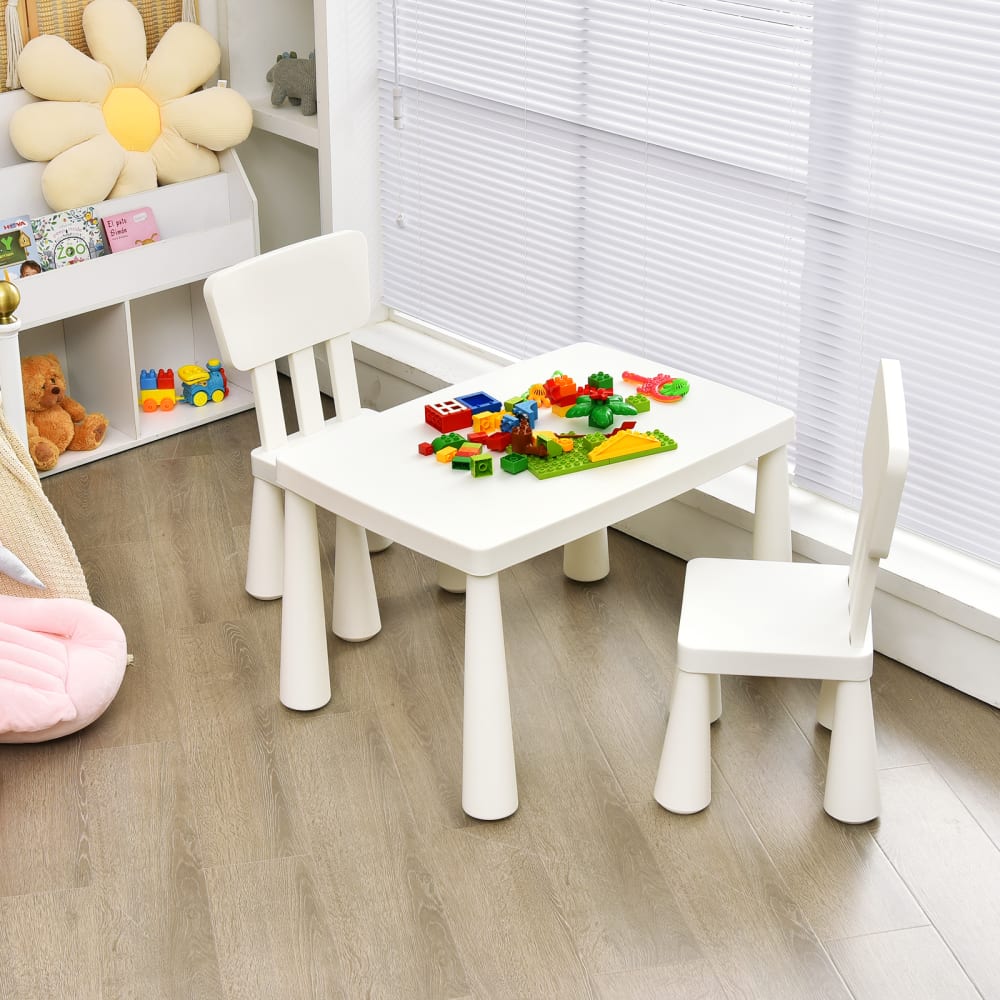 Table en plastique et 2 chaises pour enfants de 1-7 ans blanc (Giantex) - Image 1