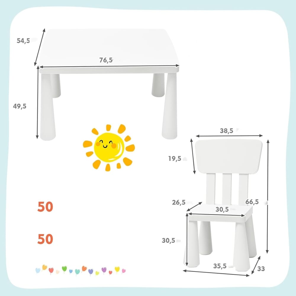 Table en plastique et 2 chaises pour enfants de 1-7 ans blanc (Giantex) - Image 2